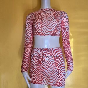 PrettyLittleThing Orange Zebra Print Mesh 2 Piece Set | Y2K Going Out Outfit